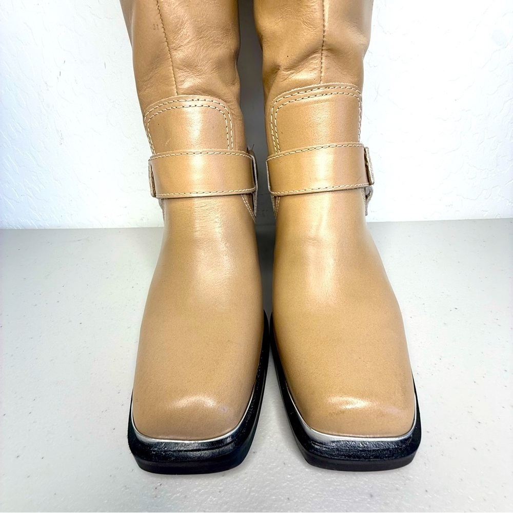 NEW Dolce Vita Evi Camel Leather Tall Harness Buckled Boots Women’s 7.5 - Picture 7 of 11